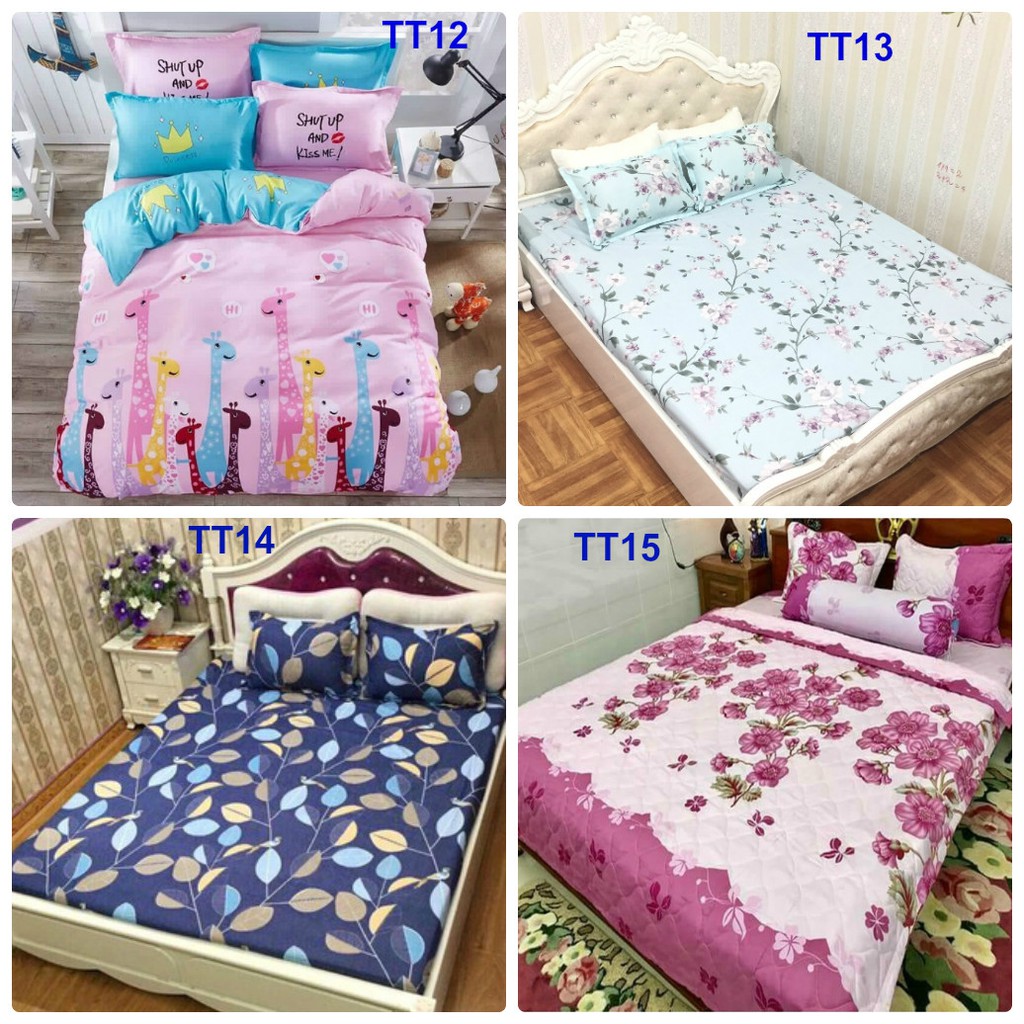 Bộ ga gối poly 1m2 mẫu kitty táo