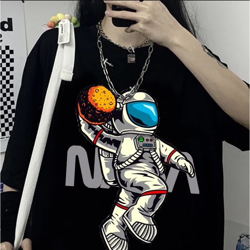 Áo thun tay lỡ form rộng unisex phi hành gia Nasa chất cotton mềm mát