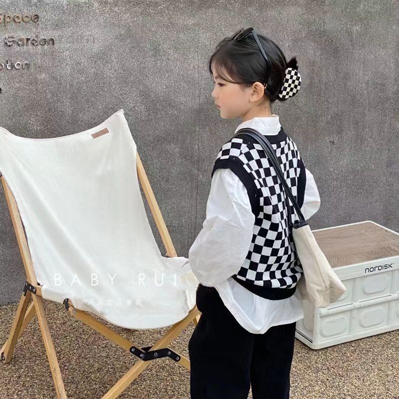 Set Áo Sơ Mi Trắng Và Áo Len Không Tay Phong Cách Mới Cho Bé Gái 5-12 Tuổi