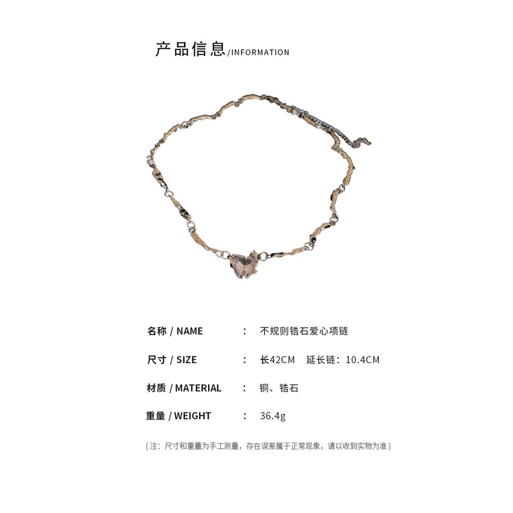 DREJEW Dây chuyền mặt hình trái tim đính đá zircon phong cách Nhật Hàn thời trang cho nữ