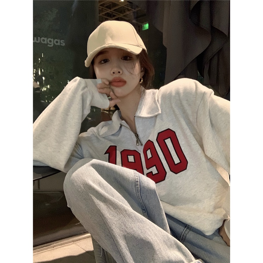 Porozi  Áo sweater tay dài cổ bẻ in họa tiết phong cách Hàn Quốc thời trang dành cho nữ