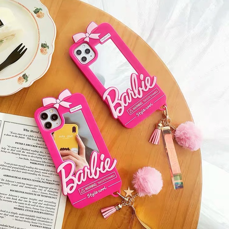Ốp Điện Thoại Silicon Gắn Gương In Chữ Barbie Cho iPhone 14 Pro Max 13 Pro Max 12 Pro Max 11 Pro Max 7 8 Plus