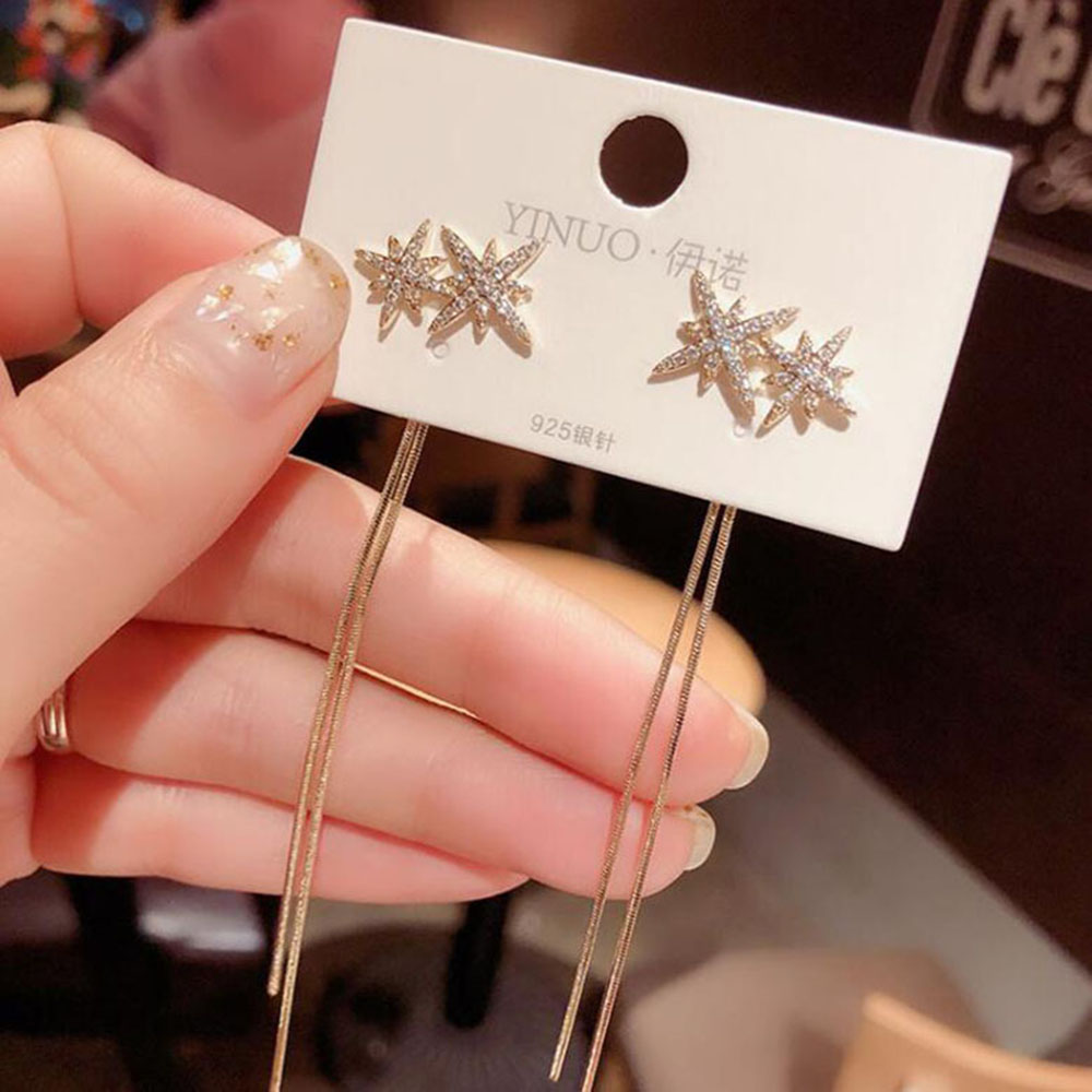 Hoa Tai Dáng Dài Hình Ngôi Sao Đính Đá Thời Trang