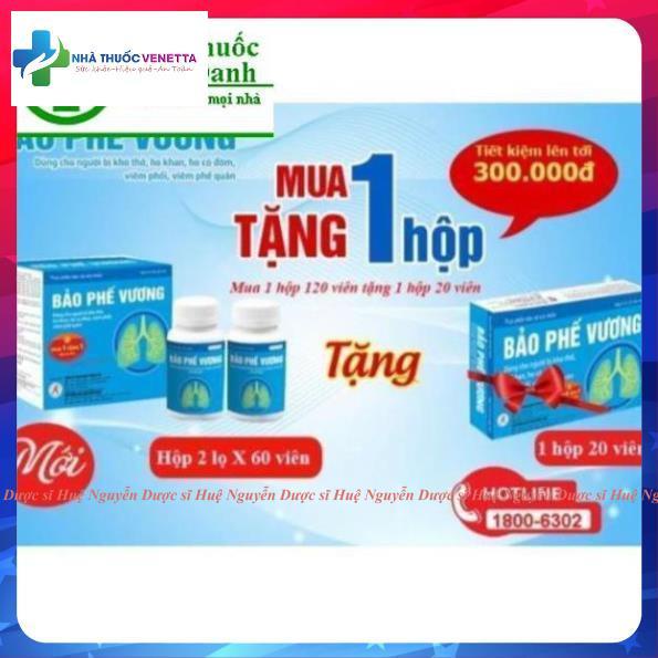 BẢO PHẾ VƯƠNG hộp 2 lọ x 60 viên [Ưu đãi lớn: Mua 1 hộp lớn, tặng ngay 1 hộp nhỏ 20 viên