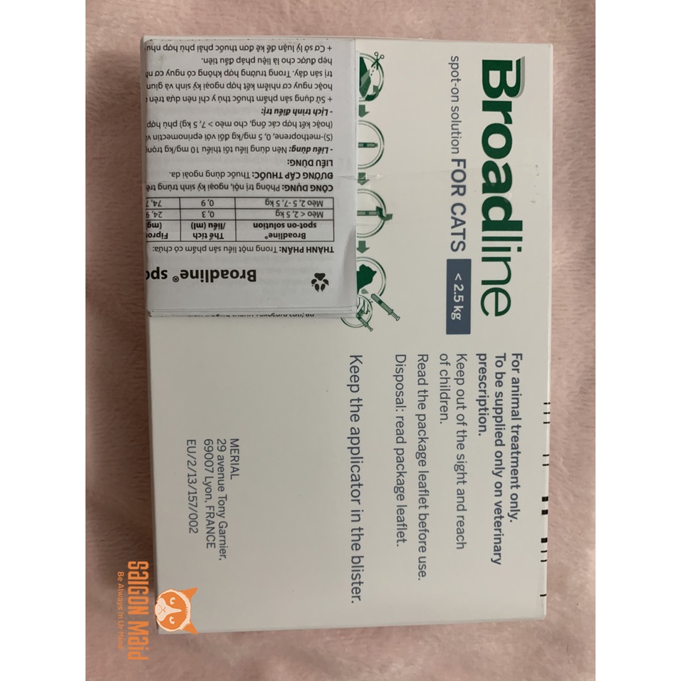 1 tuýp Broaline spot-on solution nhỏ dưới 2,5kg dành cho mèo phòng nội, ngoại kst