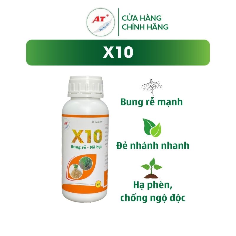 Phân bón hữu cơ AT X10 500ml Chuyên lúa giúp bung rễ, nở bụi, đẻ nhánh mạnh, hạ phèn, chống ngộ độc, cứng cây