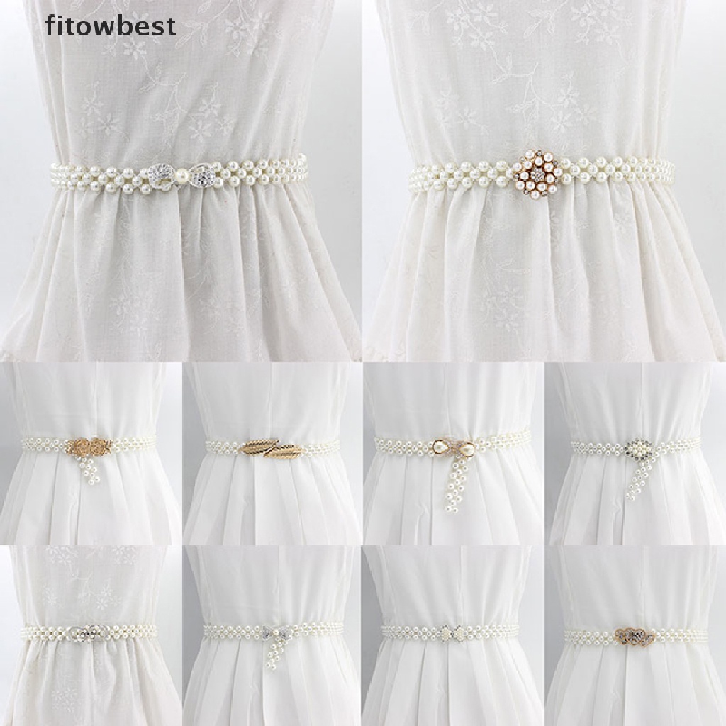 Thắt lưng co giãn GJCUTE đính ngọc trai giả thanh lịch dành cho nữ