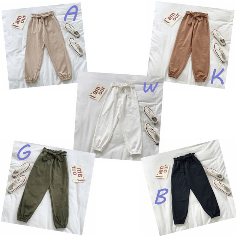 Women Harem Pants Mid Waist Elastic Drawstring Solid Color Straight Casual Long Nine Pants | BigBuy360 - bigbuy360.vn