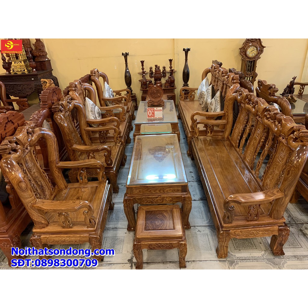 Bộ bàn ghế gỗ hương chạm đào Vân tuyển tay 10, 6 món -Bbg216