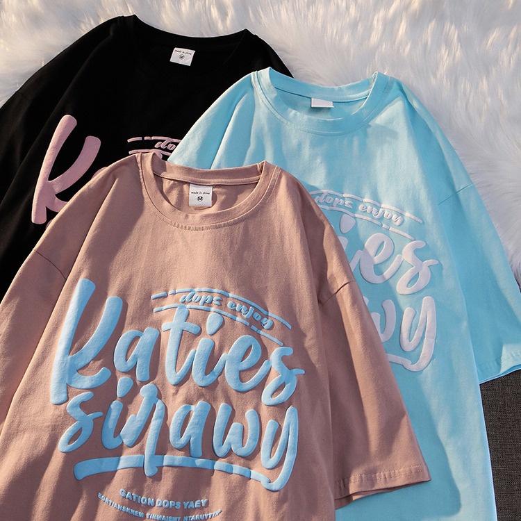 NRVP Áo thun mùa hè tay ngắn oversize in họa tiết phong cách Hàn Quốc cho nữ