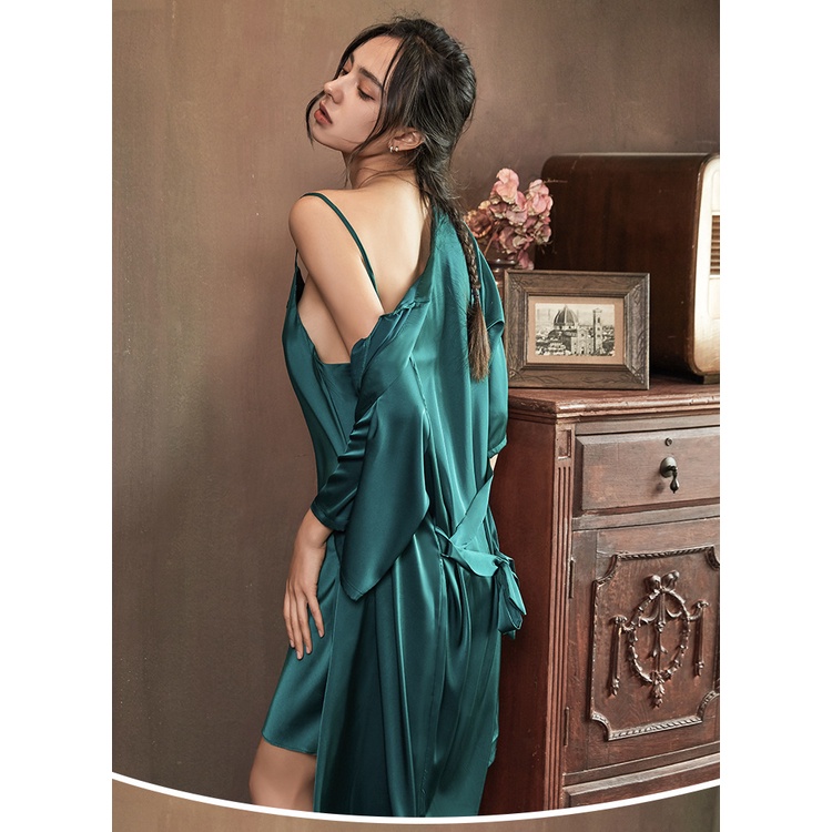 Áo Choàng Ngủ Không Tay Bằng Lụa Satin Dáng Dài Gợi Cảm