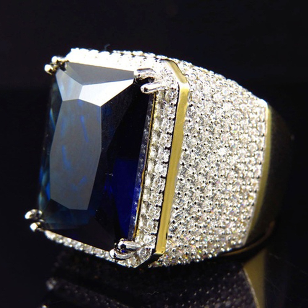 Nhẫn đính đá ruby nhân tạo hình vuông phong cách punk cá tính cho nam