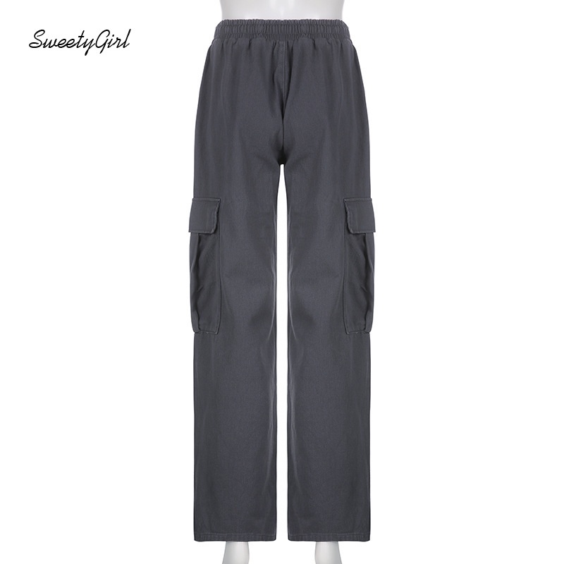 Quần Dài Eo Cao Dáng Rộng Phối Túi Màu Xám Trơn Trẻ Trung Hợp Thời Trang 2022 Cho Bạn Gái