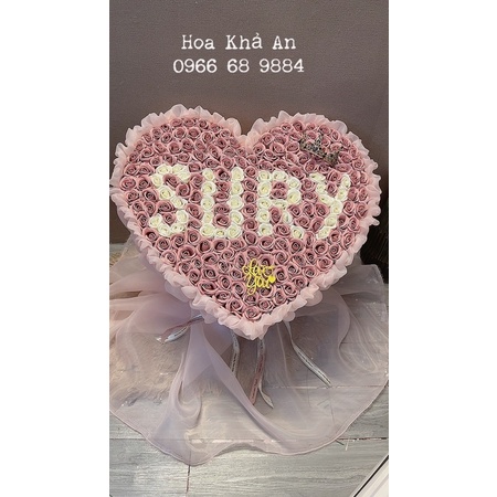 Bó hoa tim Sáp 200bông mix voan Mỹ cực đẹp. Viết chữ theo yêu cầu
