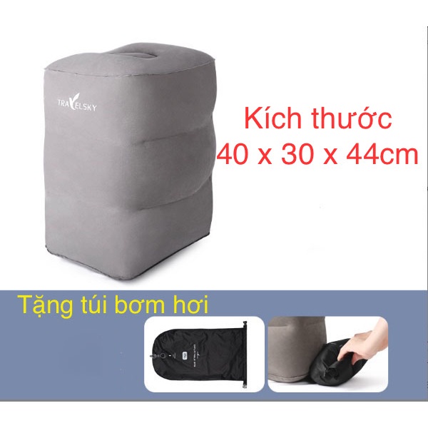 Gác chân trên máy bay, ô tô bằng hơi 2 tầng/3 tầng TravelSky - tặng túi bơm hơi