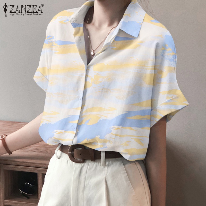 Áo sơ mi ZANZEA tay ngắn phong cách Hàn Quốc trẻ trung năng động dành cho nữ