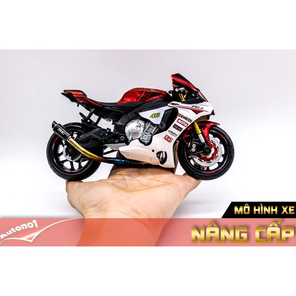 MÔ HÌNH XE YAMAHA YZF R1M RED ĐỘ PÔ AR KIM LOẠI AUTONO1 D135