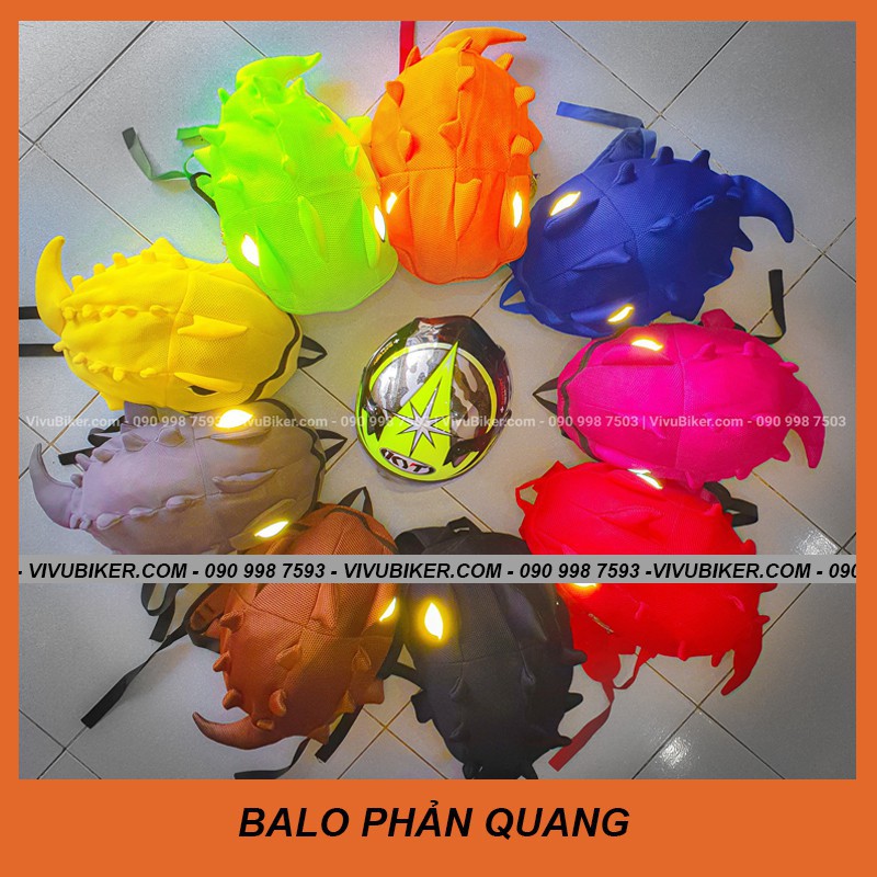 [G01] Balo khủng long PHẢN QUANG cao cấp lưới kháng bụi đựng nón bảo hiểm S032