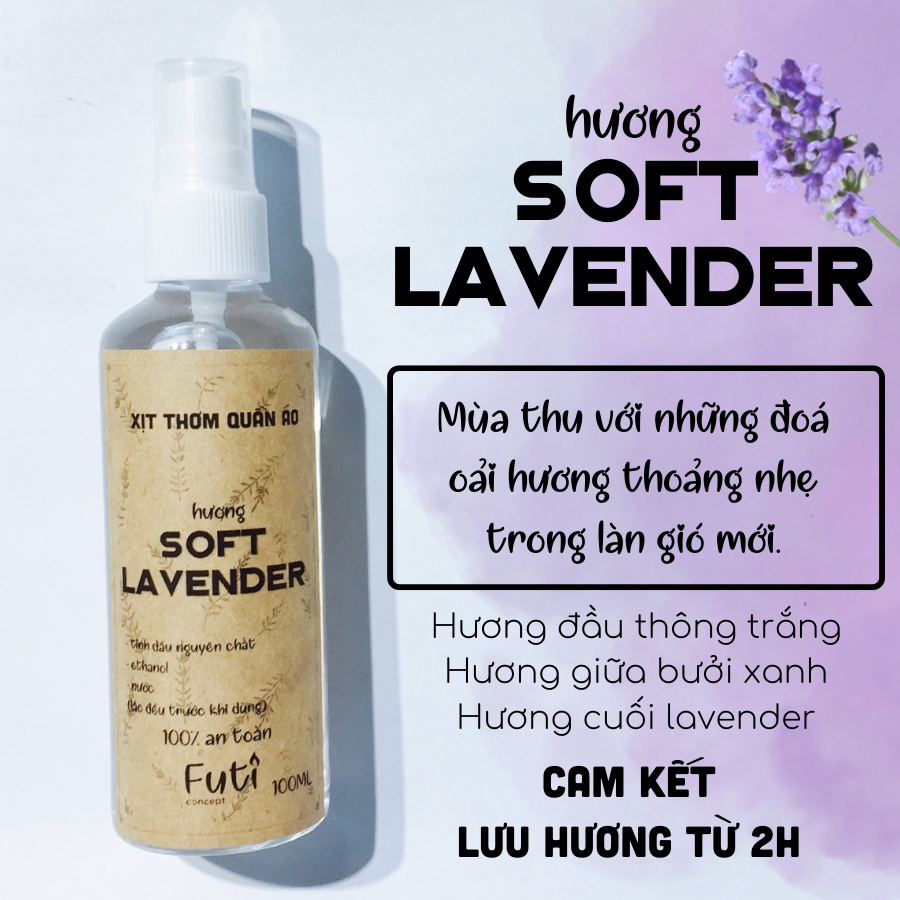 Xịt thơm quần áo hương nước hoa khử mùi ẩm mốc, cam kết lưu hương 100ml Futi Concept