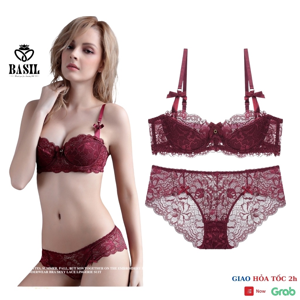 Bộ đồ lót QB02 nữ đệm mỏng có gọng chất Ren mềm mại thoáng mát Basil - Hàng mới về