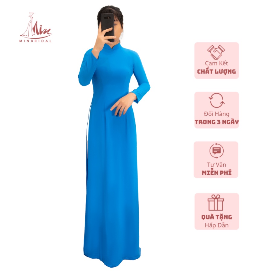 Áo Dài Truyền Thông Vải Chifon 4 Tà Màu Xanh Dương - Áo Dài Min