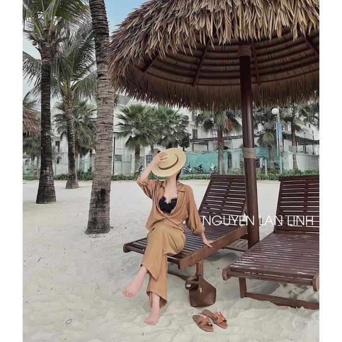Set sơ mi trắng vải đũi linen mát nhẹ, co giản chất cực đẹp