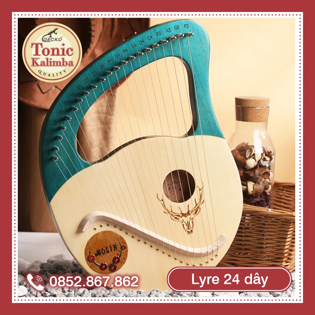 Đàn Lyre 24 dây Lyre Harp Molin-MM1993 Xanh Tiên Cá tặng cây chỉnh dây, đàn kalimba, khăn lau