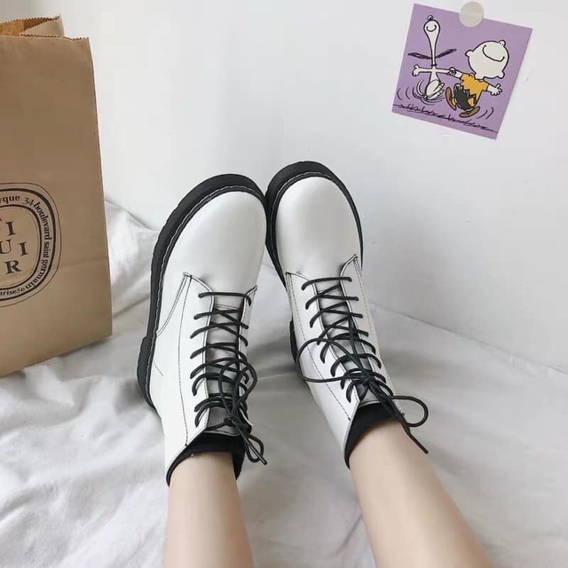 (Sẵn 36/37/đen40) Giày boots trắng cổ cao ulzzang