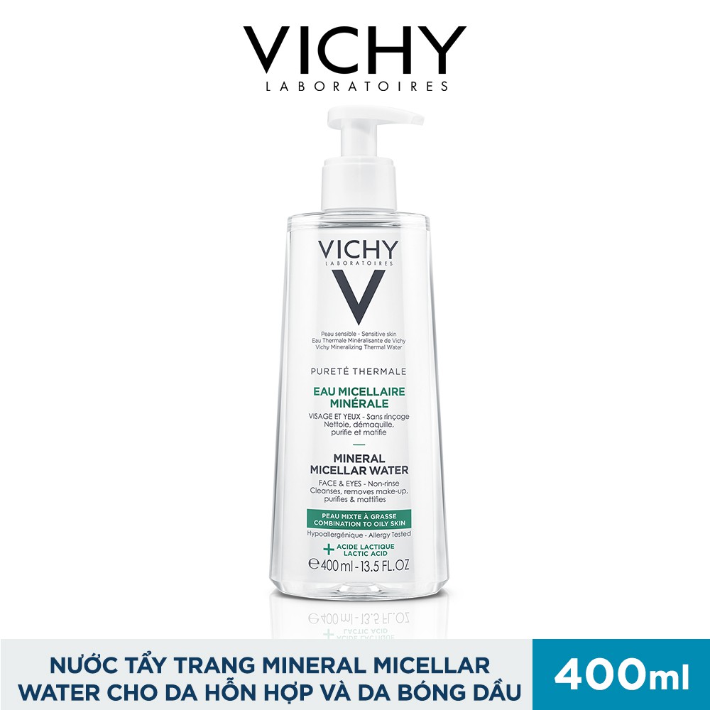Vichy Chính Hãng- Nước Tẩy Trang Vichy Cho Da Bóng Dầu Và Da Hỗn Hợp Pureté Thermale Mineral Micellar Water 400Ml
