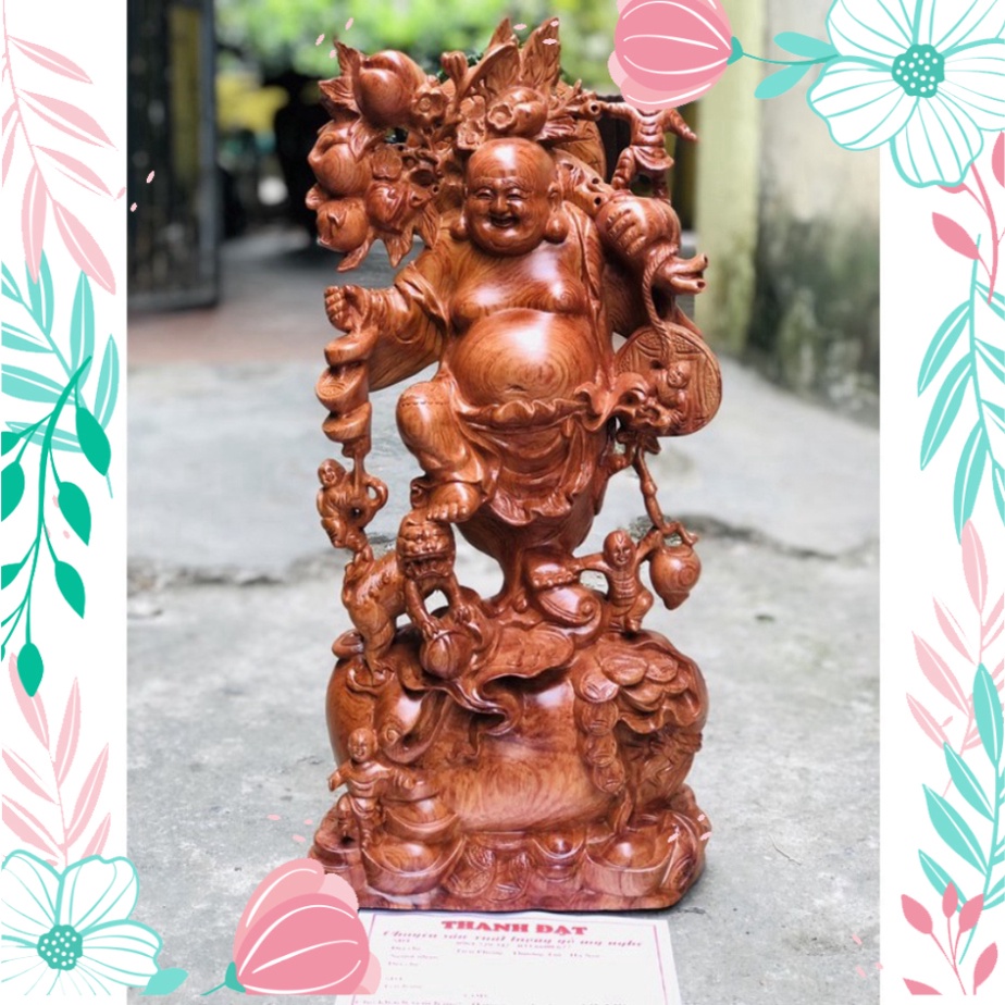 [GIA RE] Tượng Di lặc gánh đào gỗ Hương