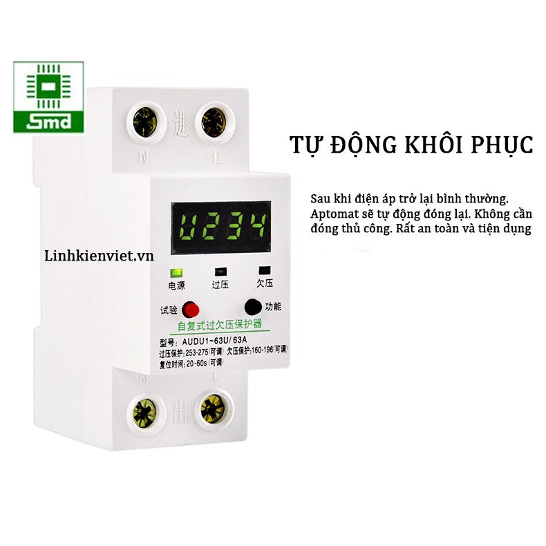 Aptomat bảo vệ quá áp, sụt áp có cài đặt thời gian và điện áp