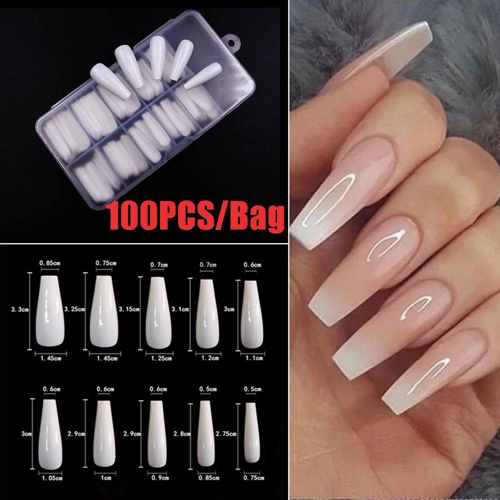(Hàng Mới Về) Hộp 100 Móng Tay Giả Trong Suốt / Trắng / Tự Nhiên Dùng Để Nối Móng Gel Uv