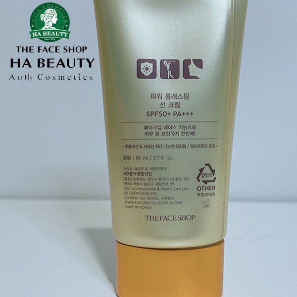 Kem chống nắng trang điểm dưỡng da chống nước lâu trôi The Face Shop Natural Sun Eco Power Long Lasting SPF50+PA+++ 80ml