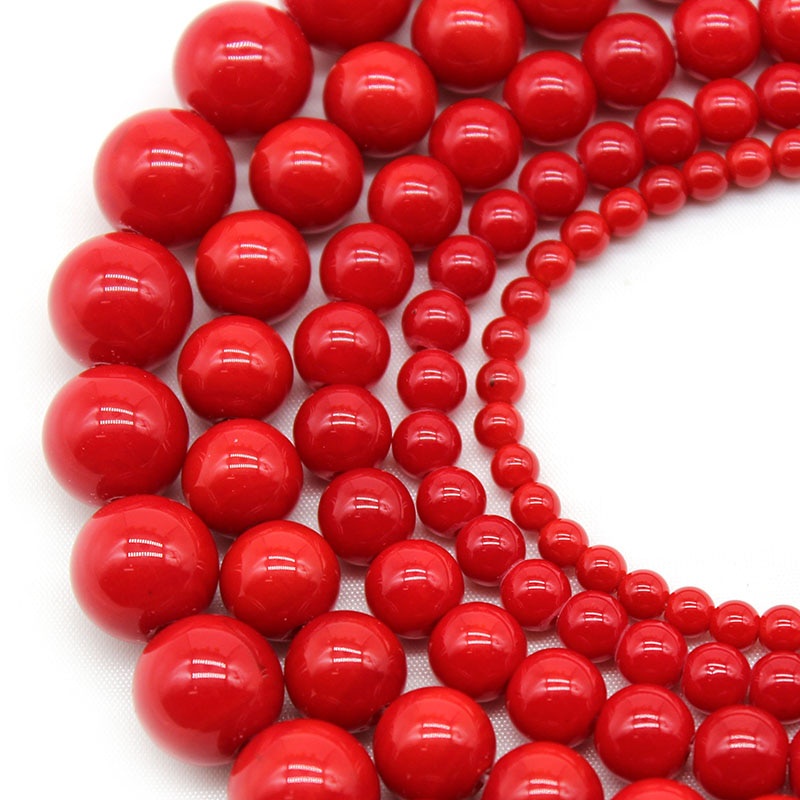 Chuỗi Hạt Đá Tròn Màu Đỏ San Hô 4 6 8 10 12mm Làm Trang Sức diy 15 "