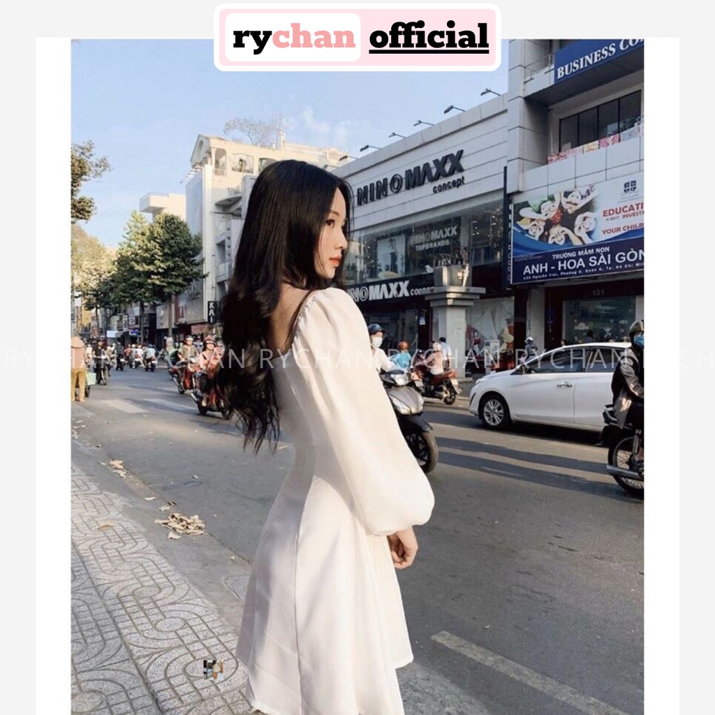 Đầm Xòe Cổ Vuông Tay Phồng Bốn Màu - DX839