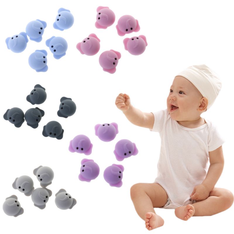 Set 5 Phụ Kiện Làm Trang Sức Thủ Công Hình Chú Voi Dễ Thương Bằng Silicon