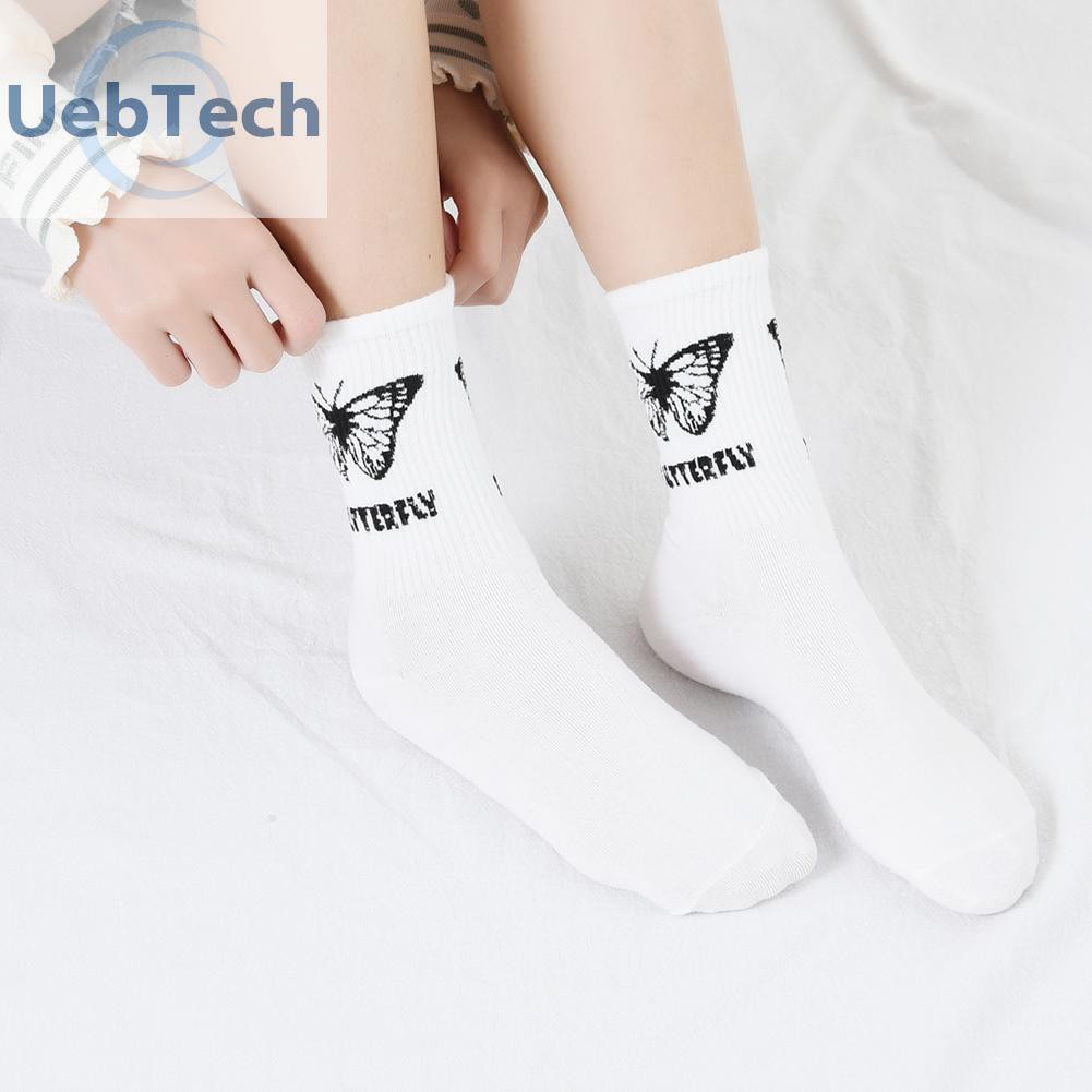 1 Đôi Tất Cotton Dài Trung Bình In Hình Bướm Unisex 1.15