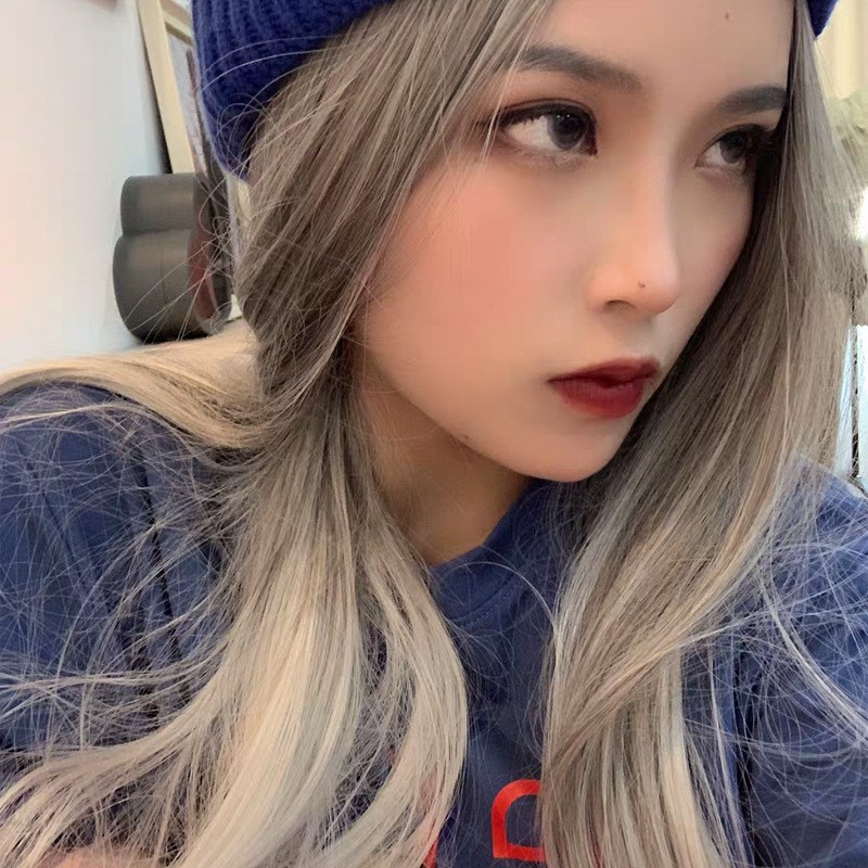 Bộ Tóc Giả Nữ Dài Thẳng Màu Xám Cosplay Blackpink