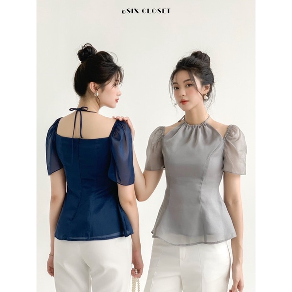 Áo tơ Joyce cổ yếm khoét vai