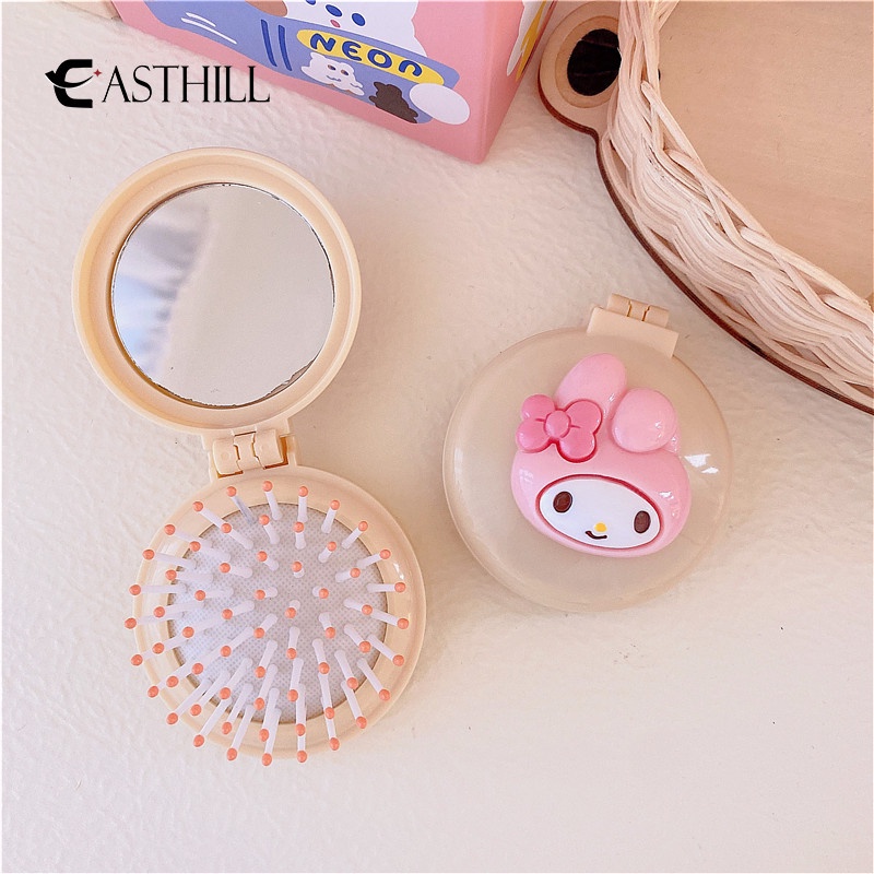 SANRIO Easthill Lược Chải Tóc Mát Xa Túi Khí Gấp Được Có Gương Hình Trái Tim Họa Tiết Kuromi Cinnamoroll My Melody Màu Kẹo Dễ Thương Cho Bạn Gái