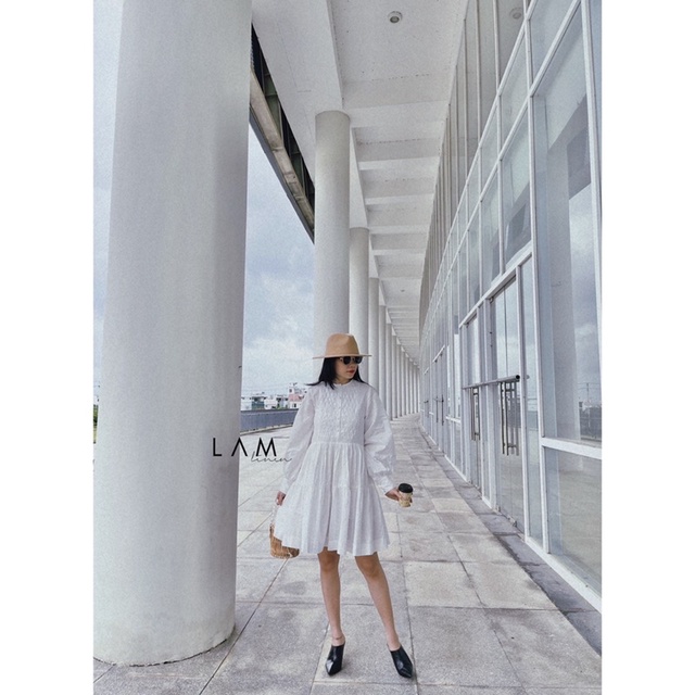 Đầm Babydoll ngắn xoè, tay phồng nút bọc, Linen cao cấp