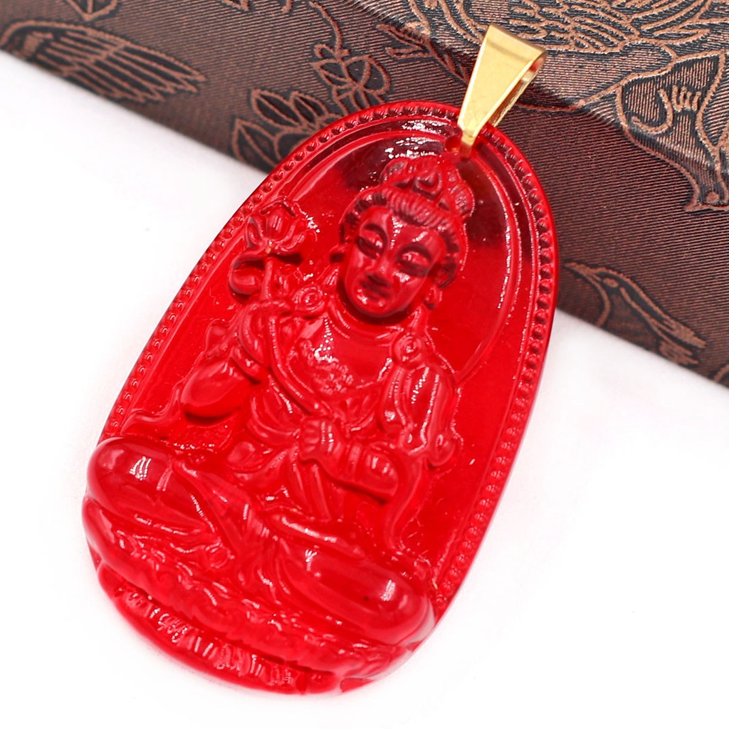 Mặt dây chuyền Đại Thế Chí Bồ Tát Pha Lê Đỏ 3.6cm - Phật bản mệnh tuổi Ngọ - Mặt size nhỏ - Móc inox