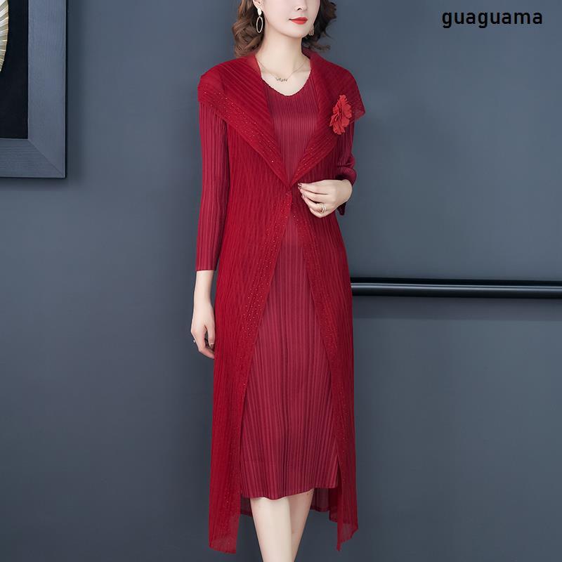 Đầm Chữ A Giả Hai Lớp Tay Dài Dáng Rộng Thời Trang Mùa Thu Mới Dành Cho Phụ Nữ Trung Niên 0657