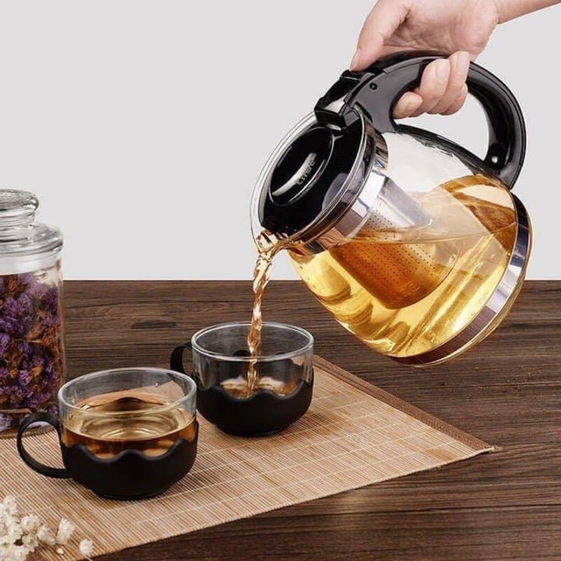 Bộ ấm trà thủy tinh có lõi lọc lưới inox 4 chén pha trà cafe ngâm rượu hoa quả Xiaomimi D2.006