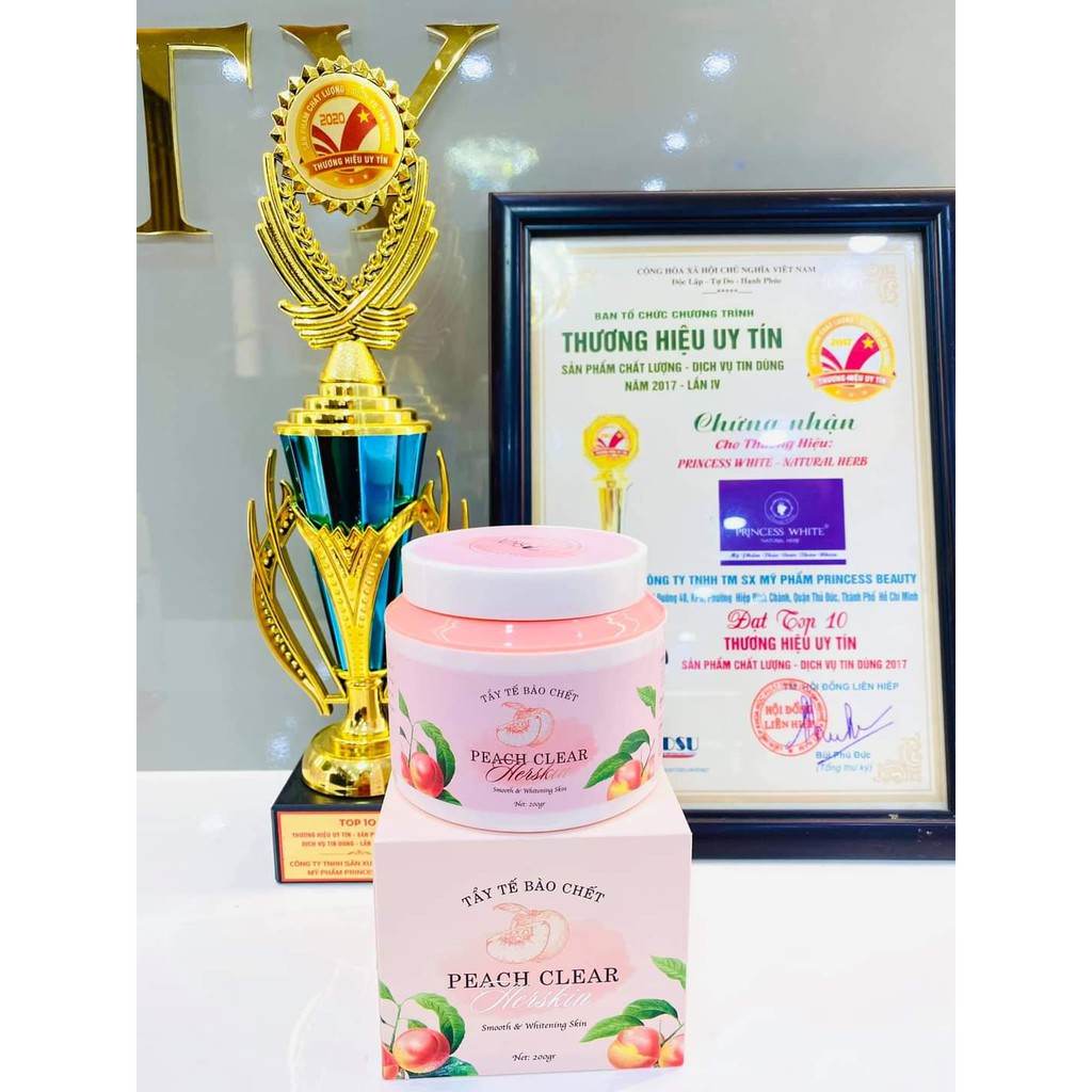 KEM TẨY BODY PEACH CLEAR TỪ HẠT ĐÀO NGHIỀN MỊN -NGỪA MỤN, THẢI ĐỘC, DƯỠNG TRẮNG- KHÔNG GÂY KHÔ DA HERSKIN PRINCESS WHITE