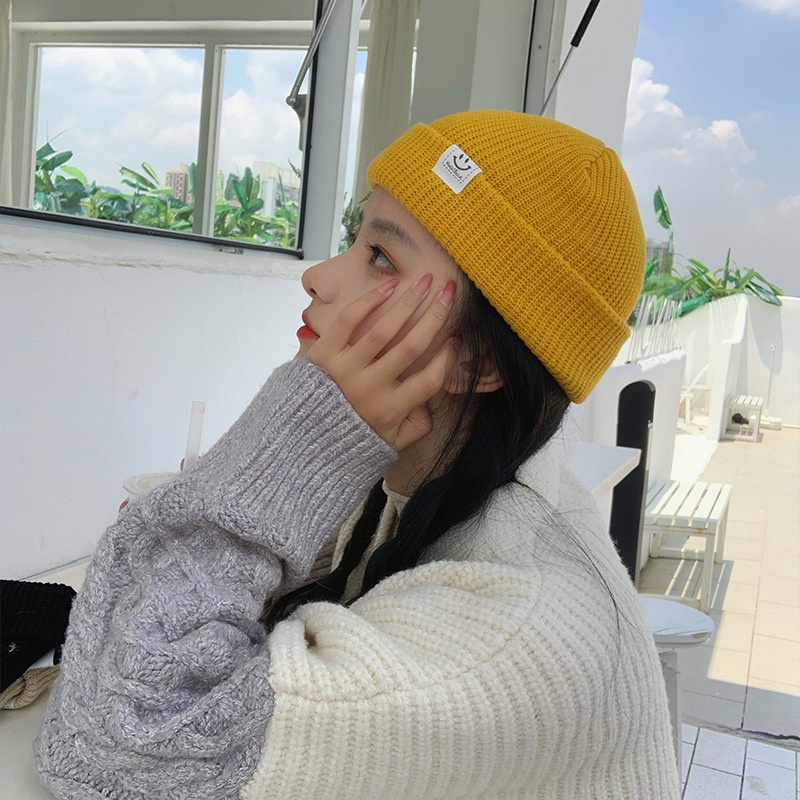 Mũ Nón Len beanie Trùm Đầu nam, nữ họa tiết mặt cười nhỏ Phong Cách Hàn Quốc Năng Động L07