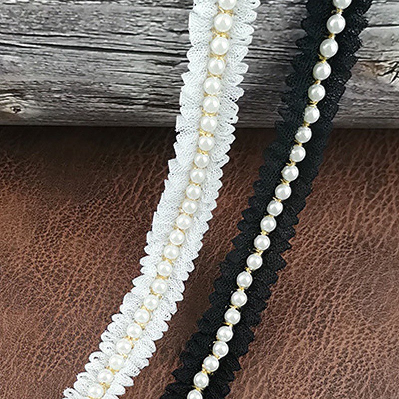 Cuộn Dây Ren Đính Ngọc Trai 1 Kích Cỡ Dùng Trang Trí Quần Áo / Kẹp Tóc Handmade DIY