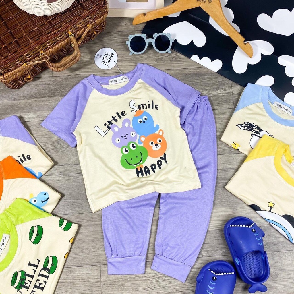 Bộ Quần Áo Trẻ Em Minky Mom Snoopy Tay Cộc Quần Dài Cho Bé Chất Thun Lạnh Siêu Mềm Mịn Mát