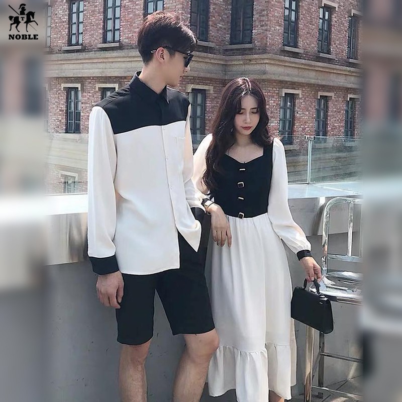 [Freeship] Set đồ đôi áo sơ mi - đầm nữ thiết kế dễ thương thời trang Noble TN02 (Kèm ảnh thật)