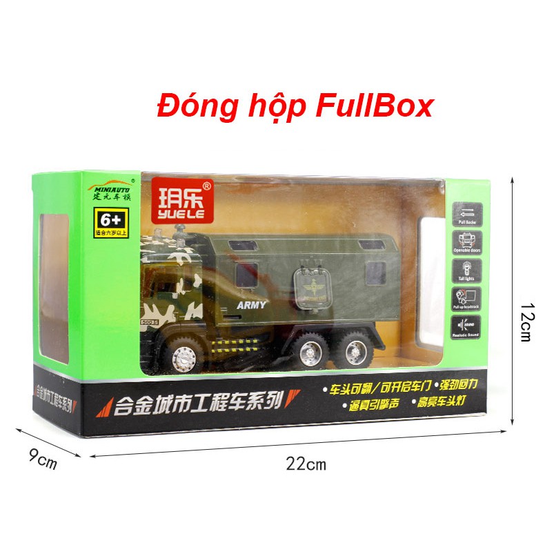 MÔ HÌNH Xe Tải Quân Sự, Xe đồ chơi đầu Kim Loại chống va đập, có nhạc và đèn cho bé  | MINIAUTO tỷ lệ 1:50